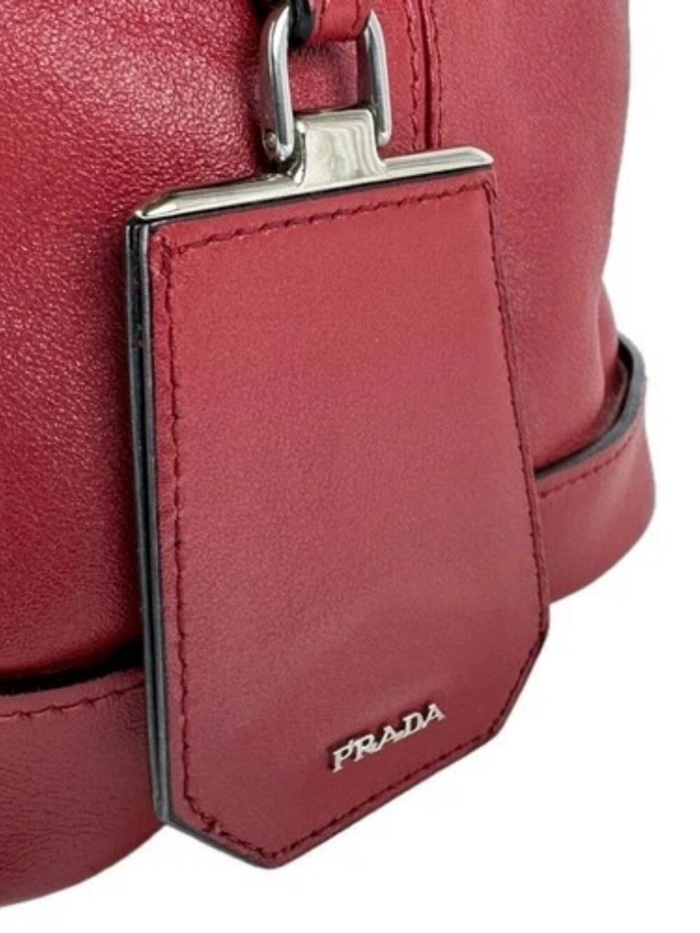 Auth PRADA Handbag Shoulder Bag Red/Silver Leather/Metal - z9575 - Picture 12 of 14